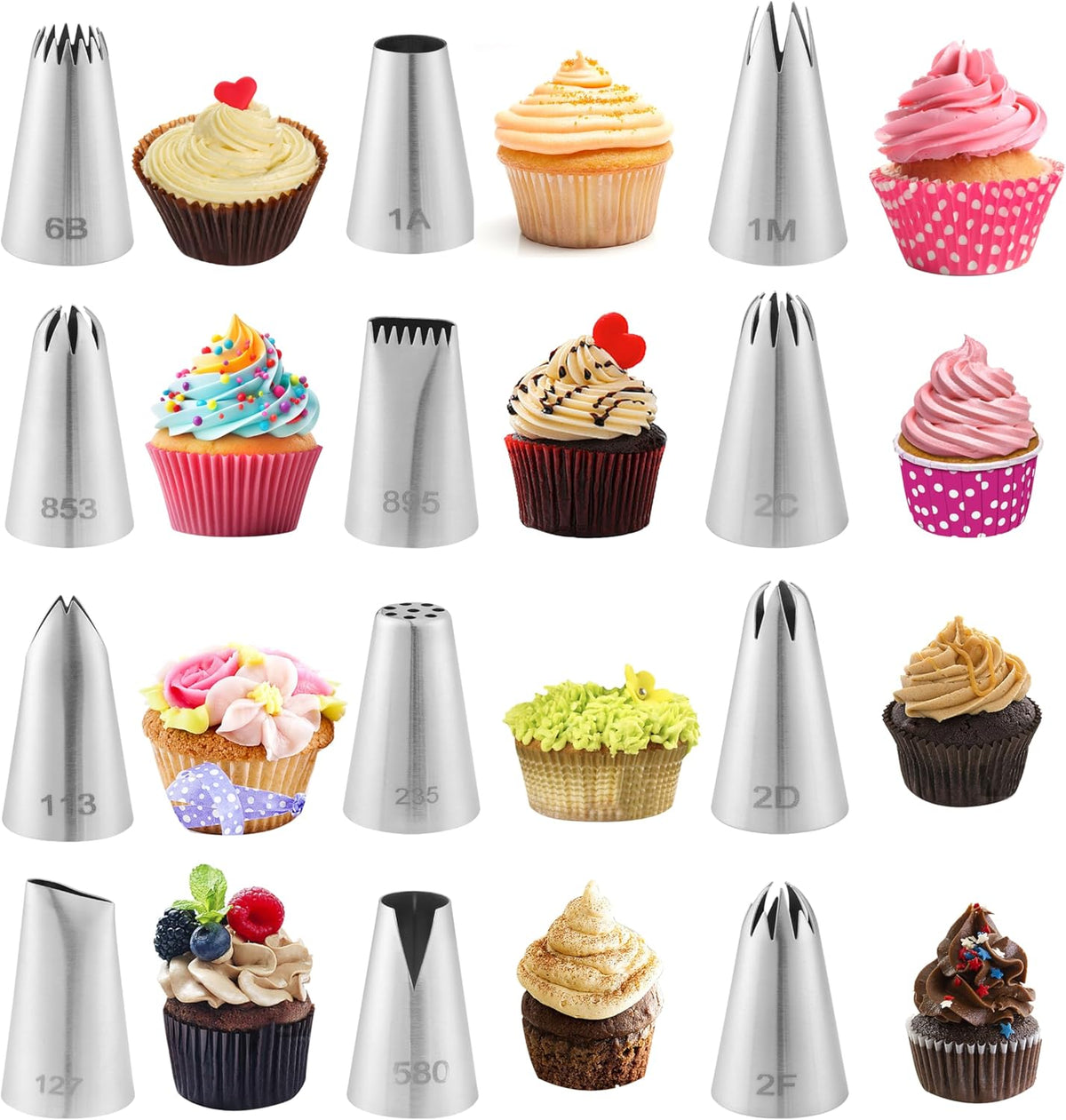 12PCS Piping Tips Set, Food Grade and Premium Stainless Steel Large Piping Tips for Baking Cupcakes, Cake Decorating, Pastries