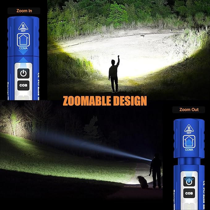 Banral Rechargeable Tactical Flashlights High Lumens - Super Bright Small Powerful LED Magnetic USB C Flashlight, 8 Modes, Dual Button Waterproof Pocket Flash Light for Emergency, Car (2, Blue)