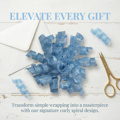 self-Adhesive Curly Ribbon for Gift Wrapping - Elegant Bows for Gift Wrapping, Presents, Paper Bag, Baby Shower Favors, Wrapping Accessories, Wedding Decor (Blue)