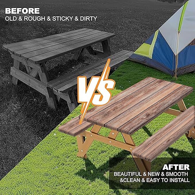 Picnic Table Cover with Bench Covers Camping Essentials Farmhouse Outdoor Table Covers Wood Grain Waterproof Windproof Fitted Tablecloth Cover with Elastic Edge for Indoor & Outdoor 3 PCS 30x60 Inch