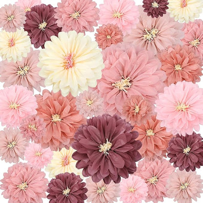 Geyee 18 Pcs Mexican Paper Flowers Colorful Fiesta Tissue Paper Flowers Pom Poms Mexican Carnival for Floral Party Backdrop Wedding Birthday Party Craft (Vintage Color,10" 12" 14")