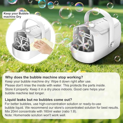 Bubble Machine Durable Automatic Bubble Blower, 18000+ Big Bubbles Per Minute Bubbles for Kids Toddlers Bubble Maker Operated by Plugin or Batteries Bubble Toys for Indoor Outdoor Birthday Party