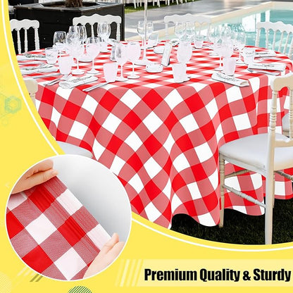 Smiry 3 Pack Red Gingham Disposable Tablecloths, 84 Inch Round Heavy Duty Plastic Table Cloth, Waterproof Buffalo Plaid Table Covers for Picnic, Banquets, Outdoor Parties