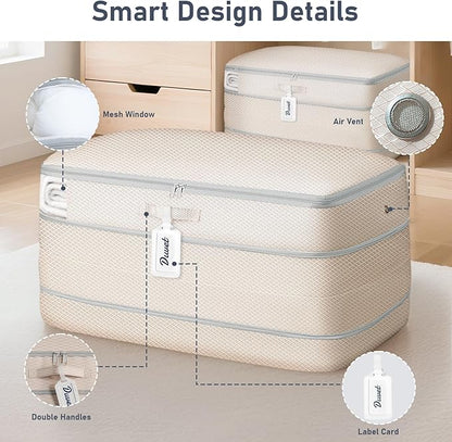 DIMJ Comforter Storage Bag - 100L Large Capacity Blanket Storage Compression Bags, Washable Space Saving Self Compression Organizer with Window Handles, Space Saver for Clothes, Bedding, Sheet