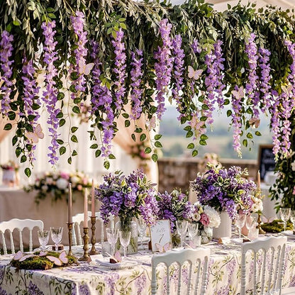 Canlierr 58 Pcs Fairy Party Garland Decoration Artificial Wisteria Hanging Flowers Garland 3.6 Feet Vine Rattan Ivy Greenery Butterfly Decor for Spring Home Garden Wedding Party (Purple)