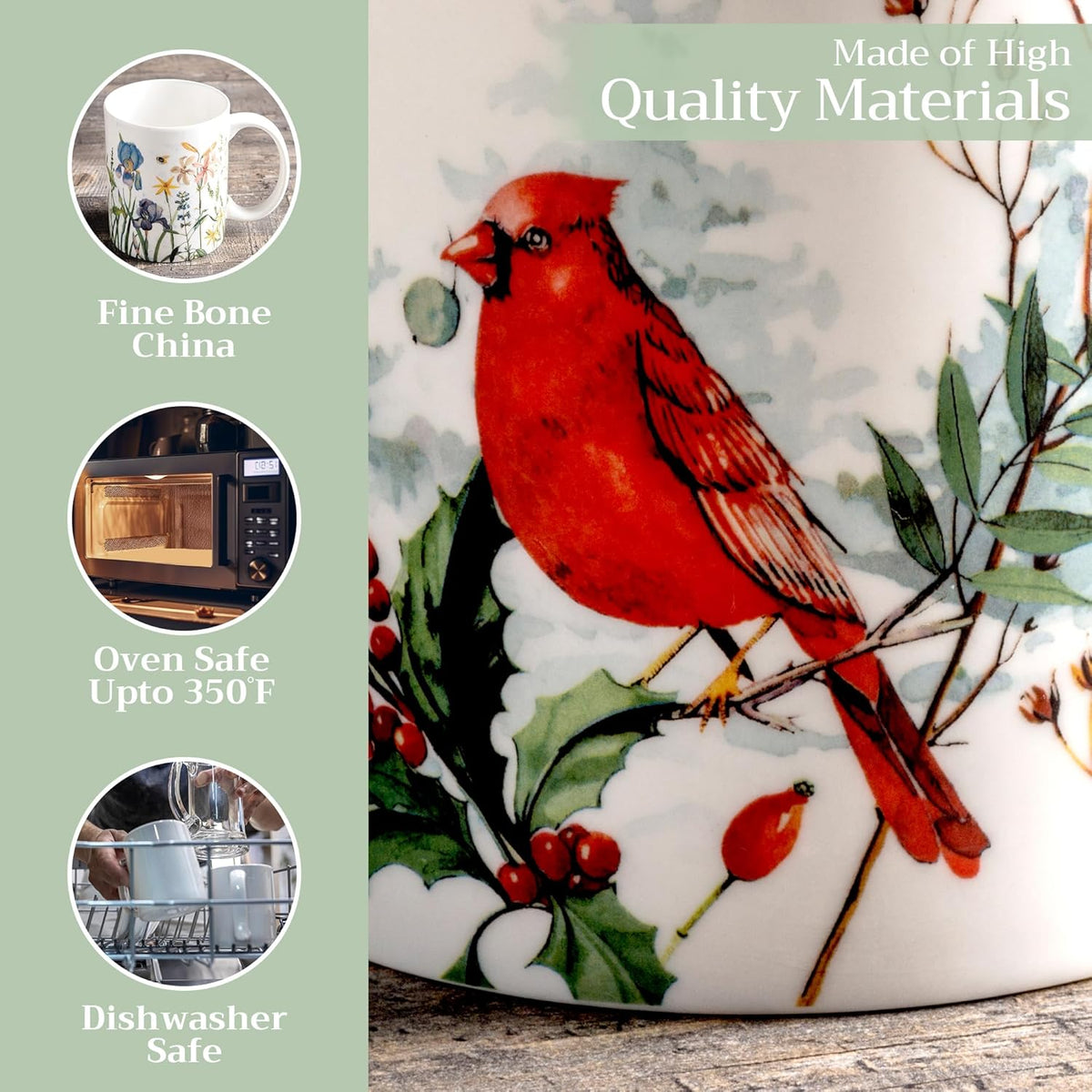 Maison d' Hermine Coffee Mug with Handles Fine Bone China Mugs Pack of Two Tea Cups for Hot Beverages Cappuccino Latte Home Restaurant Office Perfect for Gift (Morzine, 12 Ounce)