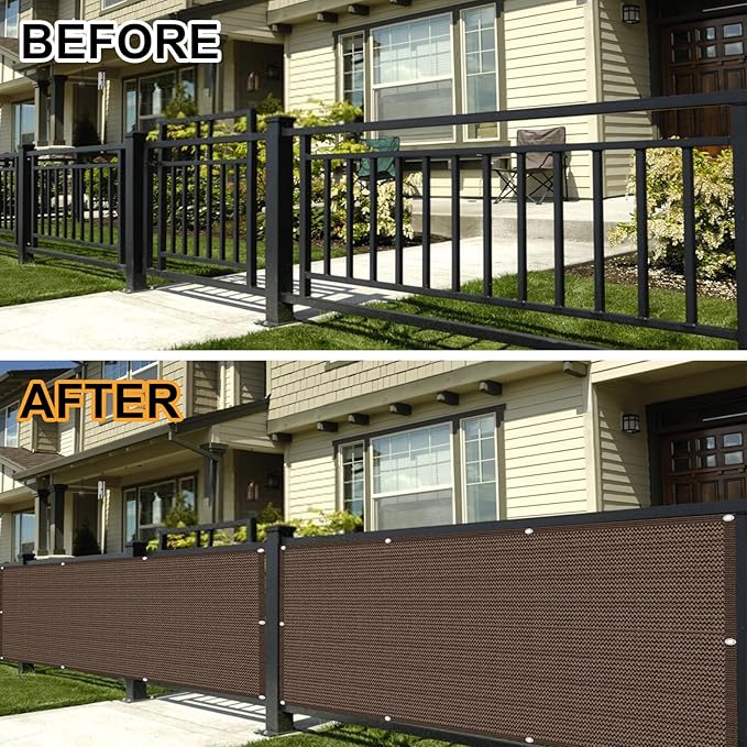 Eden's Decor Balcony Privacy Screen Brown 4'x 12' Cover Mesh Windscreen Weather-Resistant UV Protection for Backyard Deck, Patio, Balcony, Pool, Porch, Fence, Railing, Gardening