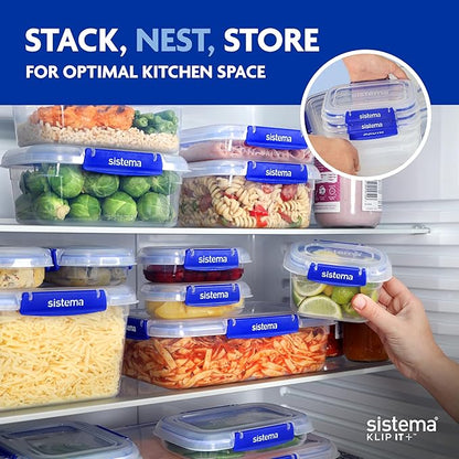 Sistema KLIP IT+ 3.35L Rectangle Food Storage Containers (3-Pack), Stackable & Airtight Food Boxes with Lids, Dishwasher, Freezer, & Microwave-Safe, BPA-Free, School Lunch Boxes