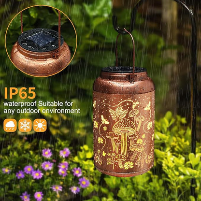 Solar Lanterns Outdoor Waterproof Bee Mushroom Decoration Gifts for Women Mon Grandma Hanging Solar Lights for Outside Metal LED Lanterns for Yard, Patio, Garden Decor