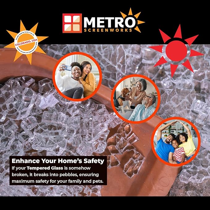 Metro Screenworks Framed Tempered Glass Panel for Porch & Patio Panels, Outdoor Enclosures, (32-3/4" x 34-1/2", White) Enclose Your Porch with Tempered Glass Panels - Glass Panel Replacement