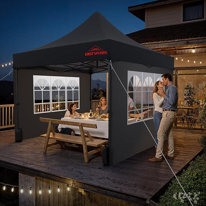 10x10 Heavy Duty Pop Up Canopy with 4 Sidewalls, 550D Commercial Easy Up Canopy Tent, Waterproof Outdoor Party Event Tent with Roller Bag, Black