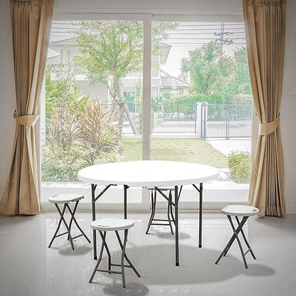 MoNiBloom 4Ft Round Folding Table, Indoor Outdoor Plastic Dining Card Table with Handle and Lock for Picnic Party Banquet Wedding, White