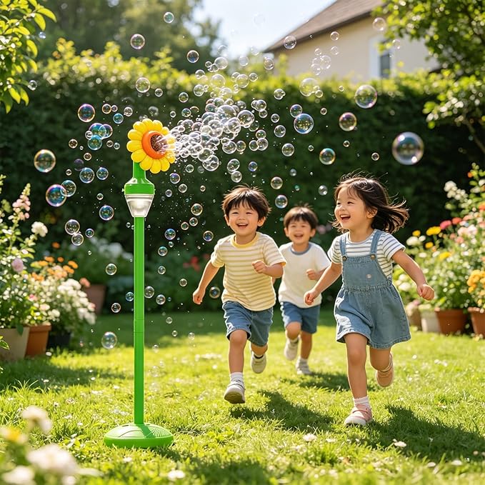 Bubble Machine for Kids - Bubble Maker with Lights and Music Automatic Bubble Stand Machine for Parties Birthday Wedding Toddlers Kid Summer Outdoor Toys (Yellow Flower)