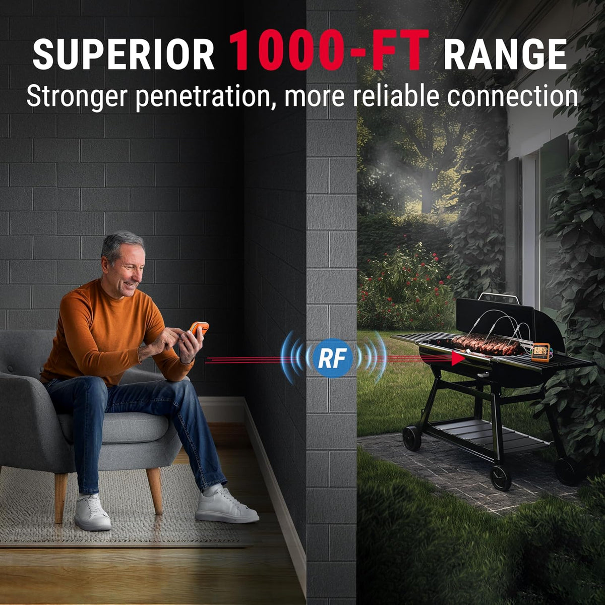ThermoPro TP829 1000ft Wireless Meat Thermometer Digital for Grilling and Smoking, 4 Meat Probes Grill Thermometer for Outside Grill