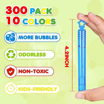 300 Pcs 10 Colors Neon Bubbles Party Favors for Kids, Mini Bubble Wand Bulk in Gift Box as Goody Bags Stuffer, Children's Party Supplies, Carnival Prize Toys, Summer Beach Pool Toys