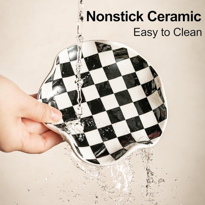 Spoon Rest for Stove Top - 5.3in Checkered Spoon Holder Utensil Rest, Ceramic Spoon Rests for Kitchen, Cooking - Black and White Kitchen Decor, Housewarming Gifts