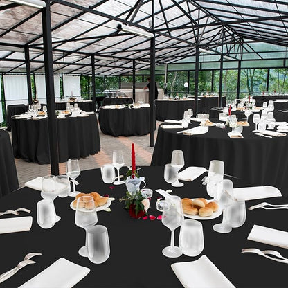 16 Pack Black Plastic Tablecloth for Round Tables, Premium Decorative Black Disposable Table Cloths for Parties, Bulk Round Party Table Cover for Birthday Wedding Anniversary Graduation, 84 Inch