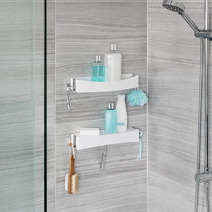 Better Living Clever Flip Shower Shelf, Basket or Shelf, Wall Mounted Shower Caddy Organizer with Removable Hooks, Multi-Purpose, No Drilling Adhesive, 16.88" x 4" x 2.88", White