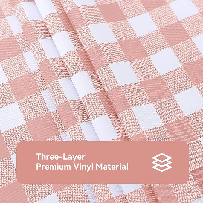 Romanstile Rectangle Vinyl Tablecloth, 100% Waterproof Checkered Plastic Table Cloth, Heavy Duty Buffalo Gingham Table Cover for Dining, Camping, Picnic, Outdoor - 54 x 108 Inch, Light Pink