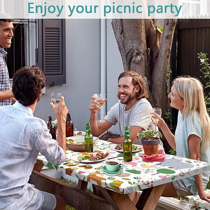 Picnic Table Cover with Bench Covers, Camping Essentials, Jungle Animal Cute Waterproof Windproof Camping Tablecloth, Fitted Tablecloth Cover with Elastic Edge for Indoor Outdoor 30x96 Inch