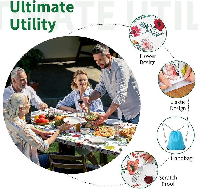 Picnic Table Cover with Bench Covers and Bag - Outdoor Camping Accessories Waterproof Camping Tablecloth with Elastic Edges Fitted Rectangle Tables and Seats