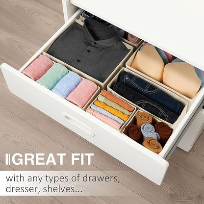 Criusia Drawer Organizer Clothes, 8 Pack Underwear Drawer Organizer, Foldable Cloth Storage Box Closet Organizers and Storage for Clothes, Socks, Scarves, Ties (Beige)
