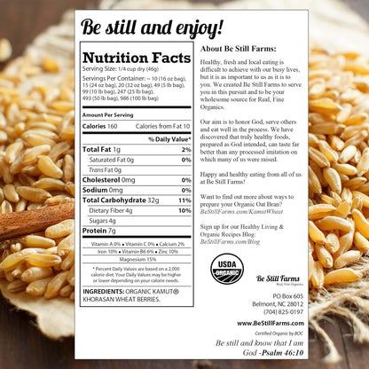 Be Still Farms Organic Kamut Wheat Berries Khorasan (2.8lb) - Ancient Whole Grain Bulk - Ideal for Flour, Pasta, Salads, Soups - High in Fiber & Protein | USA Grown | USDA Certified | Vegan | Non-GMO