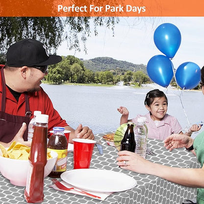 7ft Picnic Table and Bench Cover, Camping Essentials RV Gear, 84 in Waterproof Windproof Outdoor Elastic All Around Tablecloth, Fitted Rectangle Tables and Seats, Gray-White Moroccan