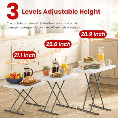 PayLessHere | 30 Inch Folding Table | Foldable Tray Table | Waterproof & Foldable Table Design | Small Desk Adjustable Height | White | for Events, Camping, Indoor & Outdoor Use
