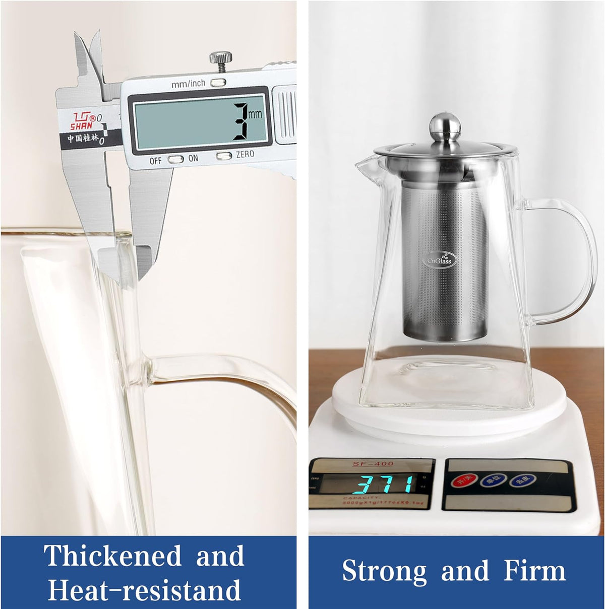 Cnglass Glass Teapot with Infuser,31oz Clear Glass Tea Kettle with Removable Stainless Steel Strainer