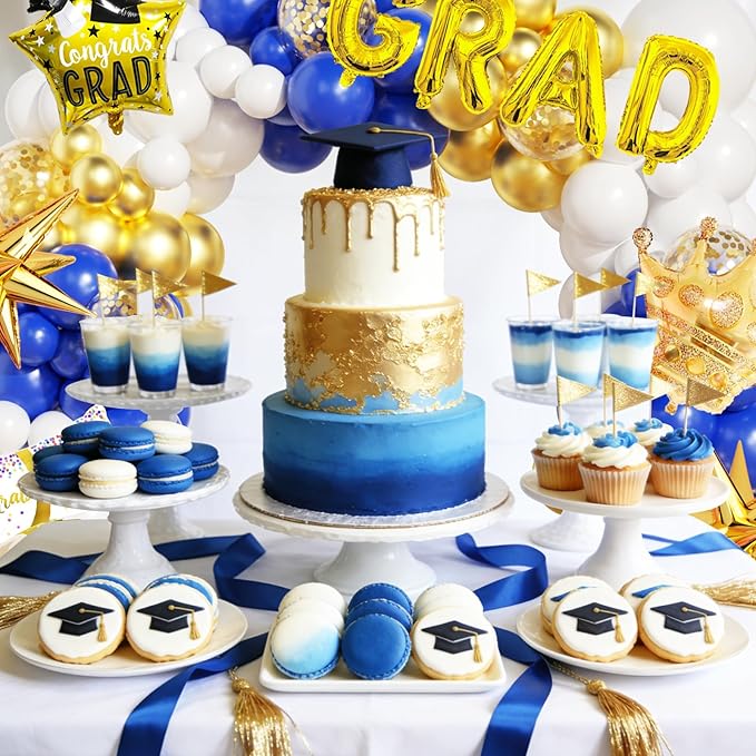 Graduation Balloon Arch Garland Kit Blue White Gold Graduation Decorations 2026 for College High School Class of 2026 Grad Party Prom Decor