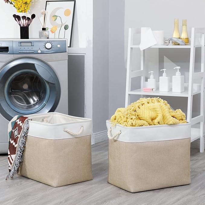 Bidtakay Storage Baskets for Shelves 17x12x15 in Beige Clothes Bins Storage for Closet Set of 2 Large Organization Baskets for Bedroom Blankets Dog Toy Basket Nursery Baby Baskets with Handles