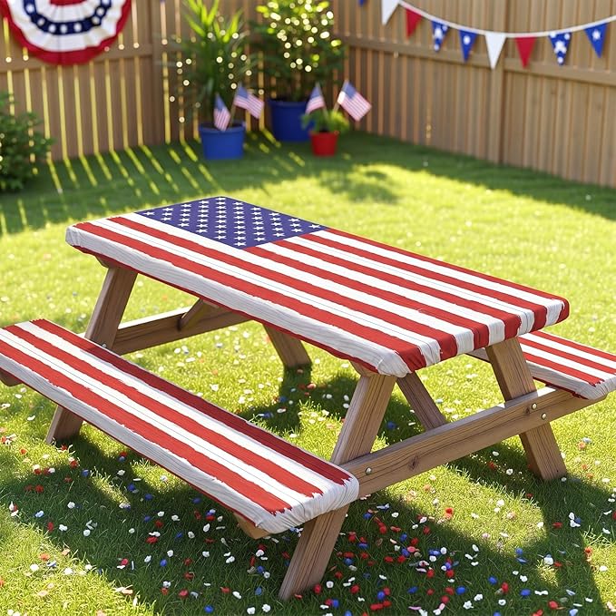 Picnic Table Cover with Bench Covers Windproof Waterproof Picnic Table Covers Camping Tablecloth with Self-Storage Bag, 72in, Bright White Wood