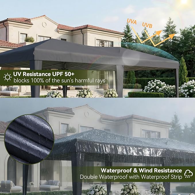 Aoxun 10x20 Pop Up Canopy Tent with 6 Removable Sidewalls, One Push Party Tent Waterproof Outdoor Canopy with 3 Adjustable Height, Portable Tents for Parties, Wedding, Commercial, Market