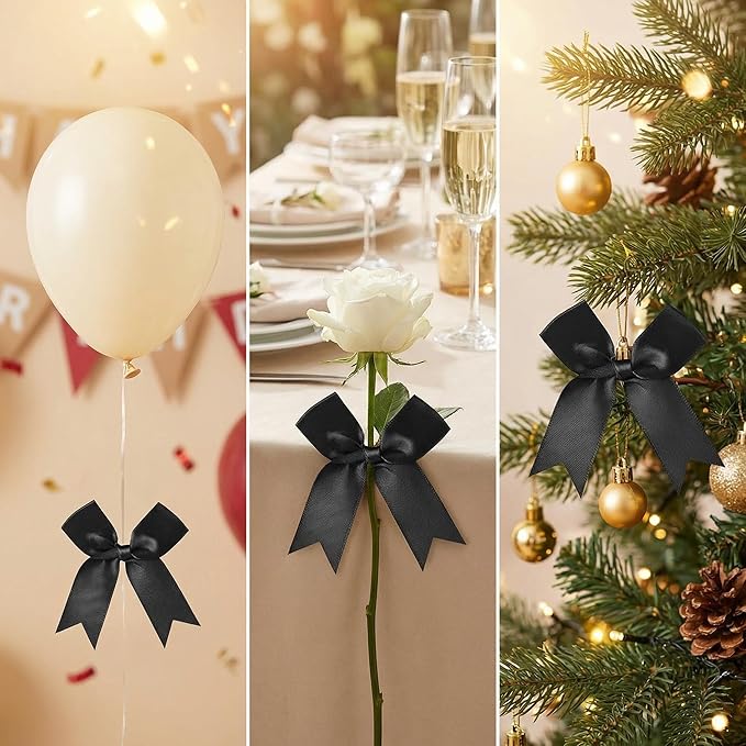 Black Gift Wrap Bows – 50pcs 3.3 Inch Elegant Satin Bows for Gift Wrapping, Wedding Decor, Baby Shower, Party Decorations, Birthday, Easter, Christmas, Anniversary, DIY Crafts, Gift Bags