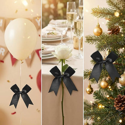 Black Gift Wrap Bows – 50pcs 3.3 Inch Elegant Satin Bows for Gift Wrapping, Wedding Decor, Baby Shower, Party Decorations, Birthday, Easter, Christmas, Anniversary, DIY Crafts, Gift Bags