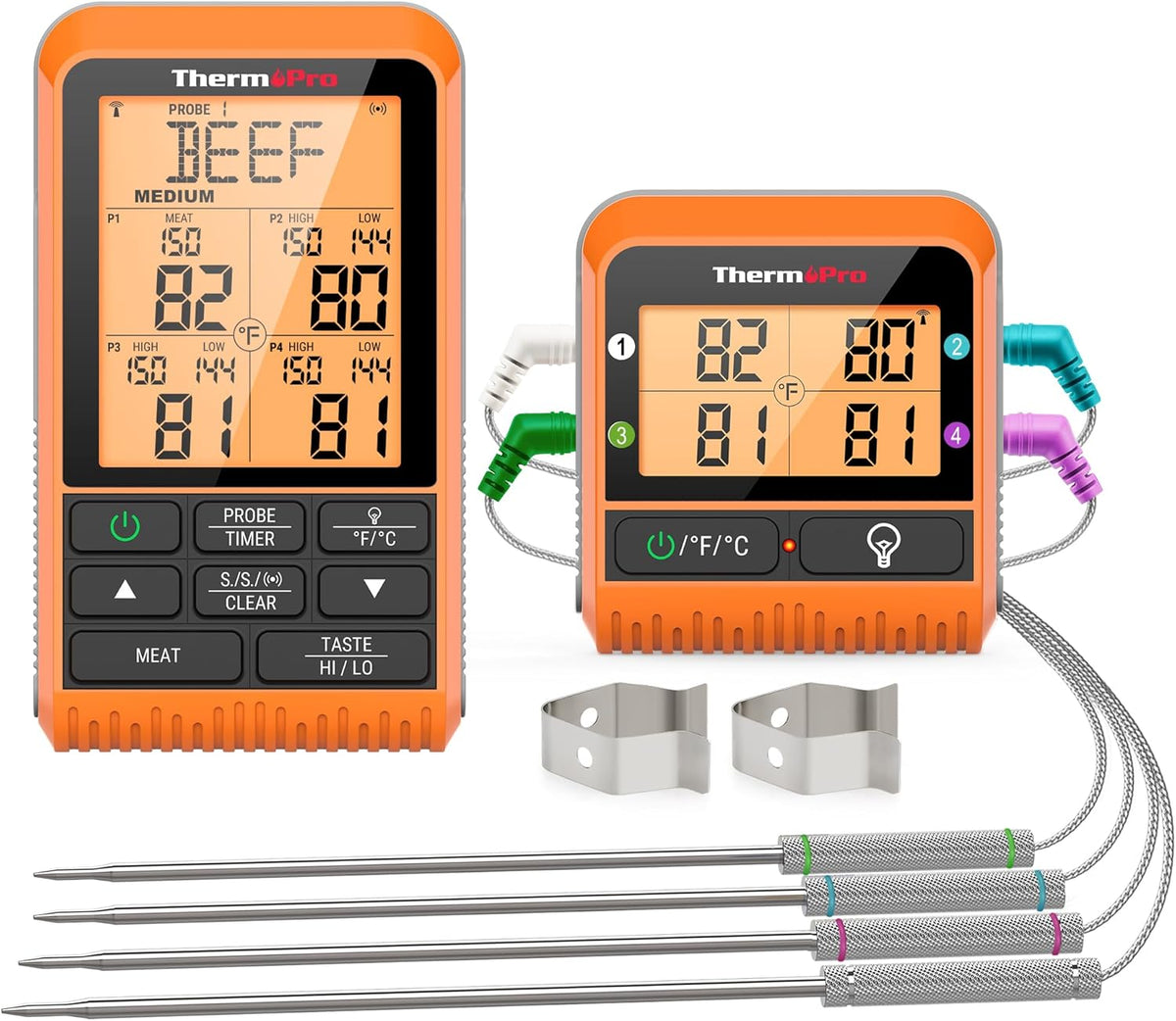 ThermoPro TP829 1000ft Wireless Meat Thermometer Digital for Grilling and Smoking, 4 Meat Probes Grill Thermometer for Outside Grill