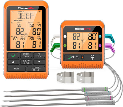 ThermoPro TP829 1000ft Wireless Meat Thermometer Digital for Grilling and Smoking, 4 Meat Probes Grill Thermometer for Outside Grill