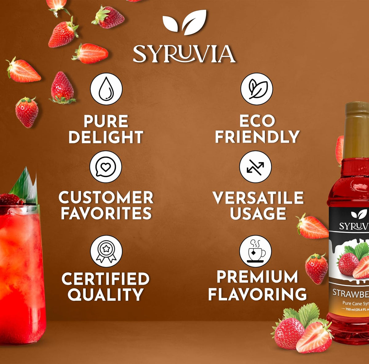 Syruvia Strawberry Syrup (25.4 fl oz) - Sweet Strawberry Bliss in a Bottle – Kosher, Gluten-Free