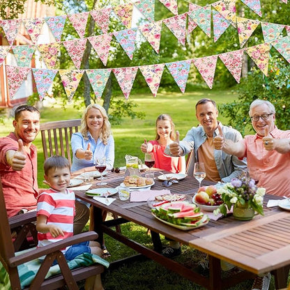 Faccito 49 Ft 5 Pcs Tea Floral Party Paper Bunting Decor Outdoor Bunting Banner Outdoor Vintage Bright Floral Paper Wildflower Garland Garden Theme Tea Party Bridal Shower Decorations for Women