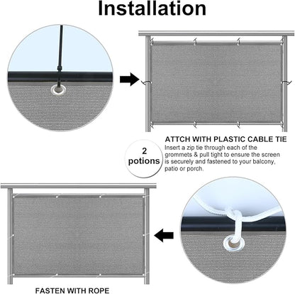 Eden's Decor Balcony Privacy Screen Grey 2'6"x 48' Cover Mesh Windscreen Weather-Resistant UV Protection for Backyard Deck, Patio, Balcony, Pool, Porch, Fence, Railing, Gardening