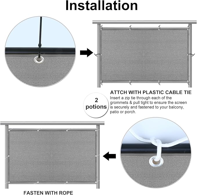Eden's Decor Balcony Privacy Screen Grey 3'x 6' Cover Mesh Windscreen Weather-Resistant UV Protection for Backyard Deck, Patio, Balcony, Pool, Porch, Fence, Railing, Gardening