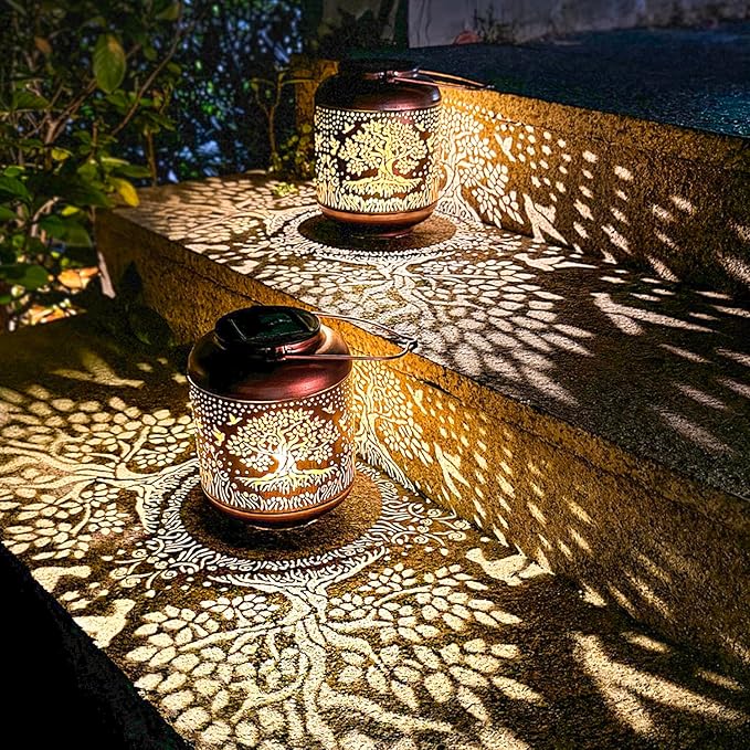 Tree of Life Solar Lanterns Outdoor Waterproof Hanging Solar Lights Big Tree Gifts for Women Men Metal Decorative LED Lanterns for Yard, Patio, Lawn, Tabletop, Pathway, Landscape, Garden Decor