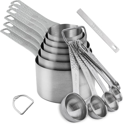 Measuring Cups and Spoons Set 14, 18/8 Stainless Steel Measuring Cups and Spoons Set for Baking & Kitchen