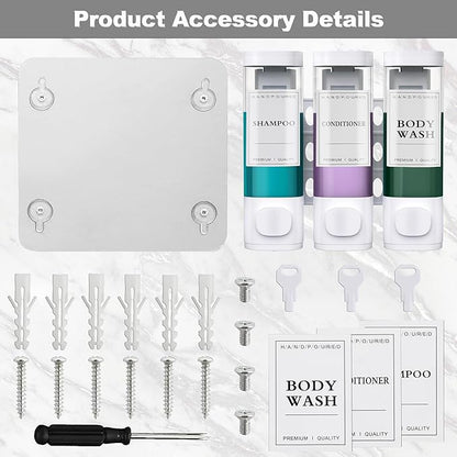 CeeVian Shampoo Dispenser Shower Dispenser 3 Chamrber No Drill Wall Mounted for Shower Shampoo and Conditioner Dispenser for Bathroom, Toilet, Hotel & Kitchen,3 * 300ML (White)