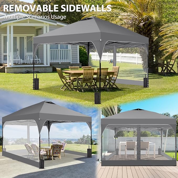 10x10 FT Pop Up Canopy with 4 Clear PVC Sidewalls, Instant 1-Button Push Canopy Tent for Outdoor Activities & Events