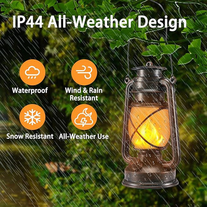 Outdoor Lanterns Waterproof Hanging Vintage LED Camping Lamps with Dancing Flame Non-Solar Remote Control Light Landscape Decor for Table Patio Garden Yard Pathway Porch 2Pack (3AA Batteries Power)