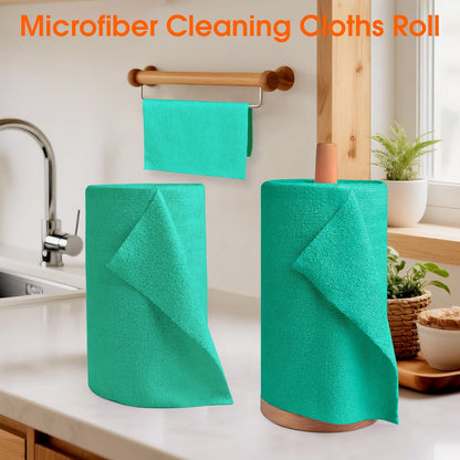 Roll of Microfiber Cleaning Cloth –100 Pack, Tear Away Microfiber Towels, Reusable, Washable, Scratch-Free, Cleaning Supplies,Kitchen Towels for Car, Home, Kitchen (Malachite Green)