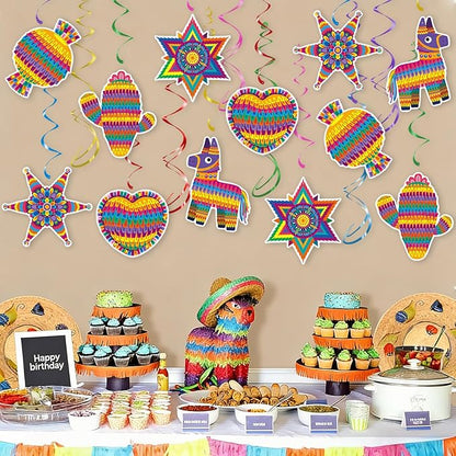 Mexican Fiesta Hanging Swirls - 30 Pcs Cinco De Mayo Decorations Ceiling Hanging Streamers for Mexican Fiesta Cactus Themed Birthday Baby Shower Party Decorations