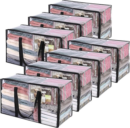 Vieshful 7 Pack Clear Comforter Storage Bag, 60L Clothes Storage Bag with Zipper Closet Organizer, Plastic Storage Containers Moving bags for Comforter, Blanket, Bedding, Duvet, Toys